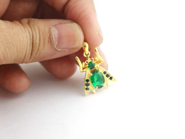 Emerald Honey Bee 14k Yellow Gold Pendant Necklace For Her - Image 6