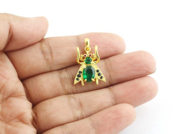 Emerald Honey Bee 14k Yellow Gold Pendant Necklace For Her - Image 5