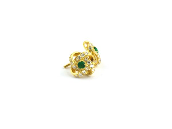 Natural Emerald With Real Diamond Floral 14k Yellow Gold Stud Earrings - Image 7