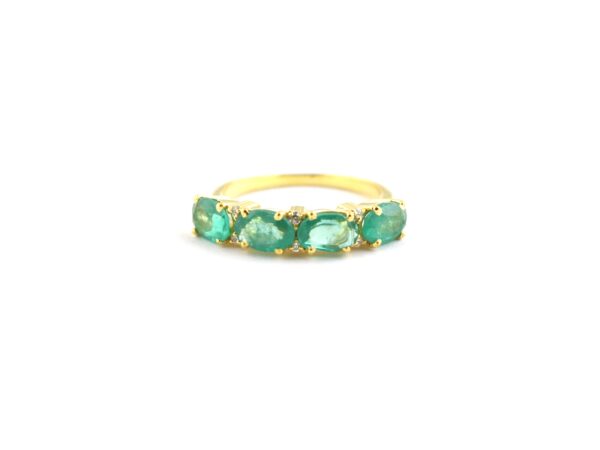 Natural Emerald with Diamond Half Eternity 14k Gold Wedding Ring - Image 6