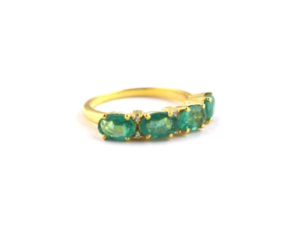 Natural Emerald with Diamond Half Eternity 14k Gold Wedding Ring - Image 7
