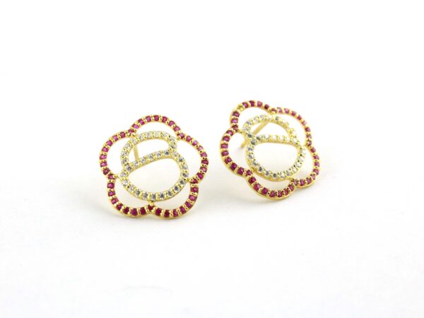Natural Ruby 14k Yellow Gold With Real Diamond Stud Earrings - Image 11