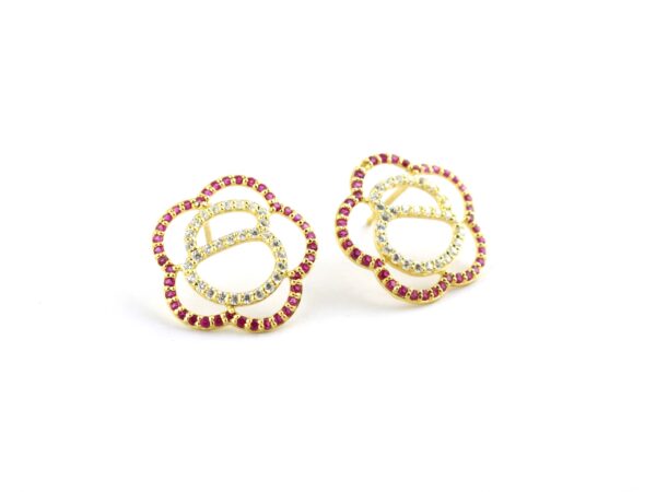 Natural Ruby 14k Yellow Gold With Real Diamond Stud Earrings - Image 10