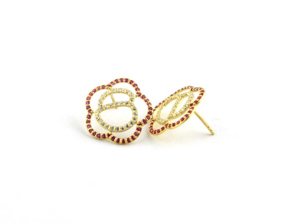 Natural Ruby 14k Yellow Gold With Real Diamond Stud Earrings - Image 9