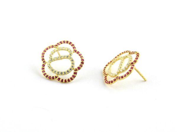 Natural Ruby 14k Yellow Gold With Real Diamond Stud Earrings - Image 8
