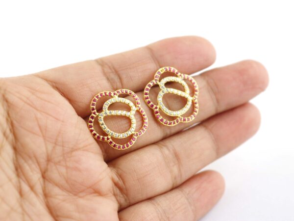 Natural Ruby 14k Yellow Gold With Real Diamond Stud Earrings - Image 7