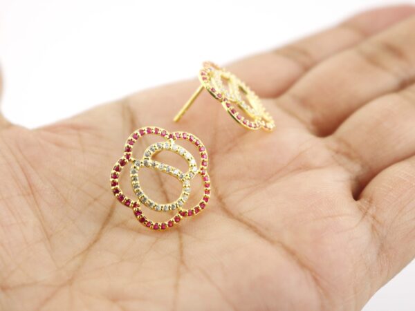 Natural Ruby 14k Yellow Gold With Real Diamond Stud Earrings - Image 6