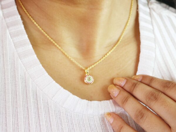 Natural Ruby Diamond Evil Eye 18k Yellow Gold Pendant Necklace - Image 4