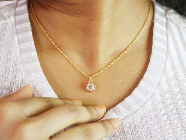 Natural Ruby Diamond Evil Eye 18k Yellow Gold Pendant Necklace - Image 2
