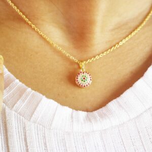 Natural Ruby Diamond Evil Eye 18k Yellow Gold Pendant Necklace