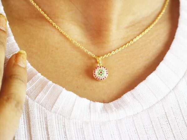 Natural Ruby Diamond Evil Eye 18k Yellow Gold Pendant Necklace
