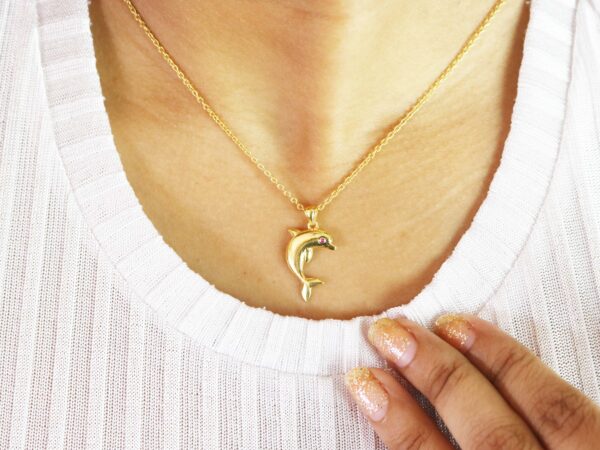 Dolphin Charm 14k Yellow Gold Animal Lover Pendant Necklace - Image 4