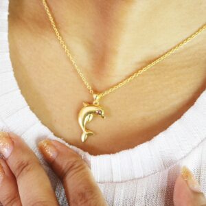 Dolphin Charm 14k Yellow Gold Animal Lover Pendant Necklace