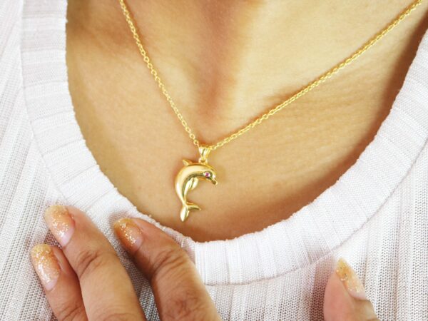 Dolphin Charm 14k Yellow Gold Animal Lover Pendant Necklace