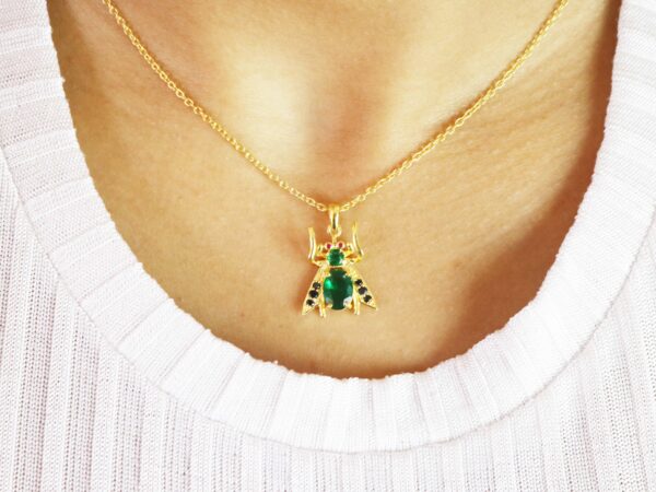 Emerald Honey Bee 14k Yellow Gold Pendant Necklace For Her - Image 3