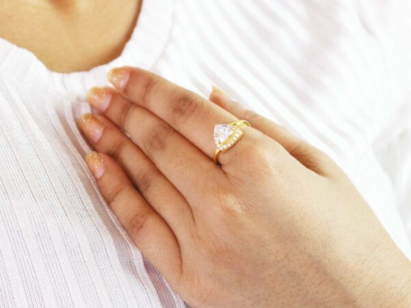 Moissanite Trillion 14k Solid Yellow Gold Wedding Ring For Wife - Image 5
