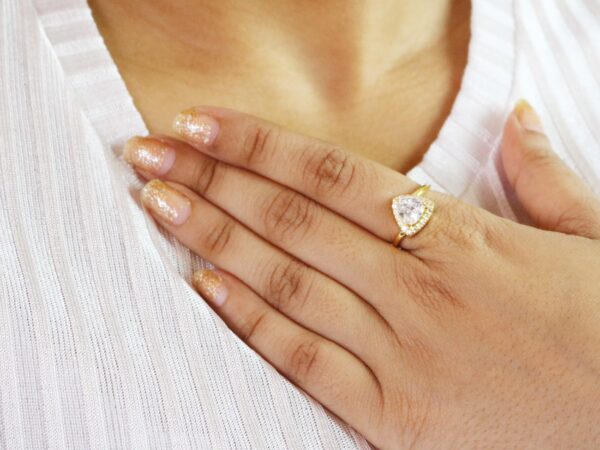 Moissanite Trillion 14k Solid Yellow Gold Wedding Ring For Wife - Image 4