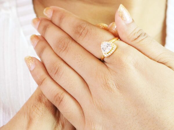 Moissanite Trillion 14k Solid Yellow Gold Wedding Ring For Wife - Image 2