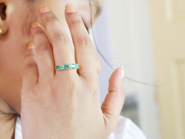 Natural Emerald with Diamond Half Eternity 14k Gold Wedding Ring - Image 4