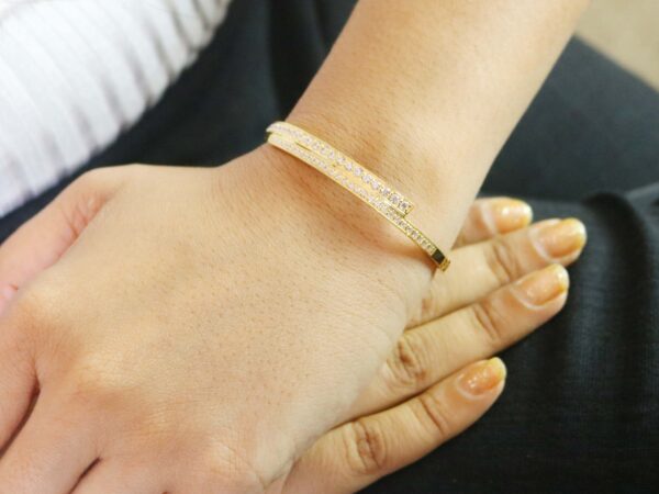 18k Solid Yellow Gold Real Diamond Bracelet For Women Anniversary Gift - Image 2