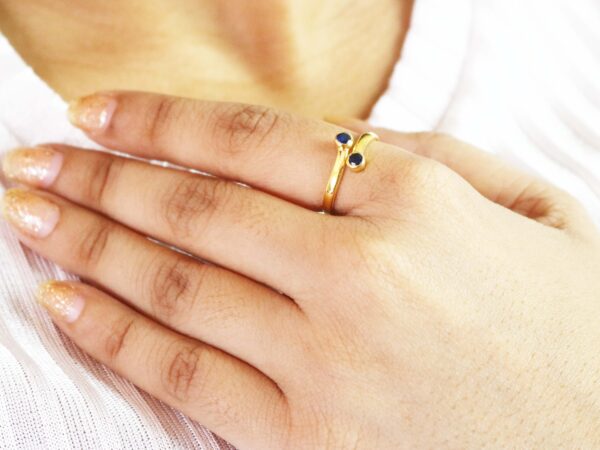 Blue Sapphire18k Yellow Gold Minimalist Dainty Engagement Promise Ring - Image 3