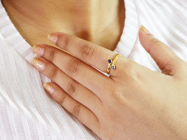 Blue Sapphire18k Yellow Gold Minimalist Dainty Engagement Promise Ring - Image 2