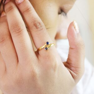 Blue Sapphire18k Yellow Gold Minimalist Dainty Engagement Promise Ring
