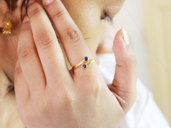 Blue Sapphire18k Yellow Gold Minimalist Dainty Engagement Promise Ring