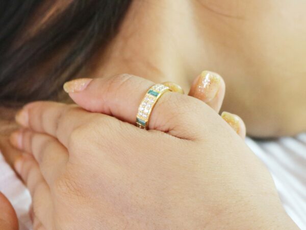 Natural Emerald Octagon with Real Diamond 14k Gold Wedding Band Ring - Image 4