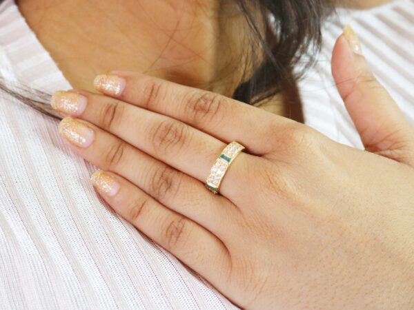 Natural Emerald Octagon with Real Diamond 14k Gold Wedding Band Ring - Image 2