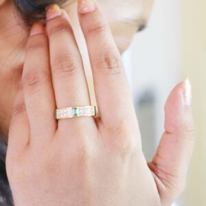 Natural Emerald Octagon with Real Diamond 14k Gold Wedding Band Ring