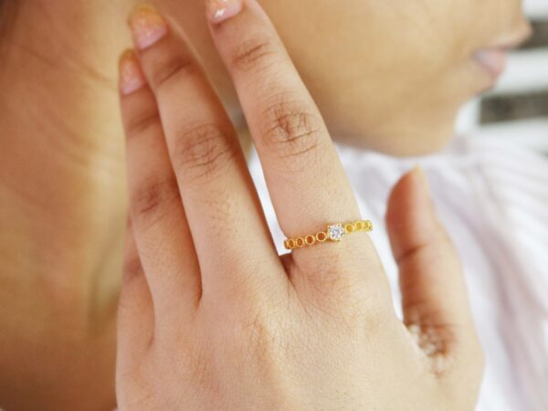 Real Diamond 18k Solid Yellow Gold Dainty Engagement Ring For Her - Image 3