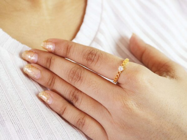 Real Diamond 18k Solid Yellow Gold Dainty Engagement Ring For Her