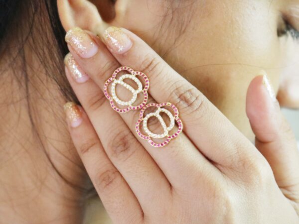 Natural Ruby 14k Yellow Gold With Real Diamond Stud Earrings
