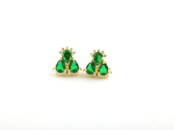 Natural Emerald With Real Diamond 14k Yellow Gold Stud Earrings - Image 7