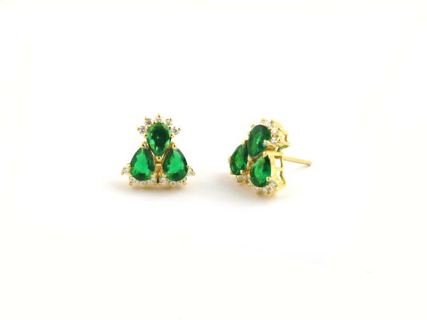 Natural Emerald With Real Diamond 14k Yellow Gold Stud Earrings - Image 6
