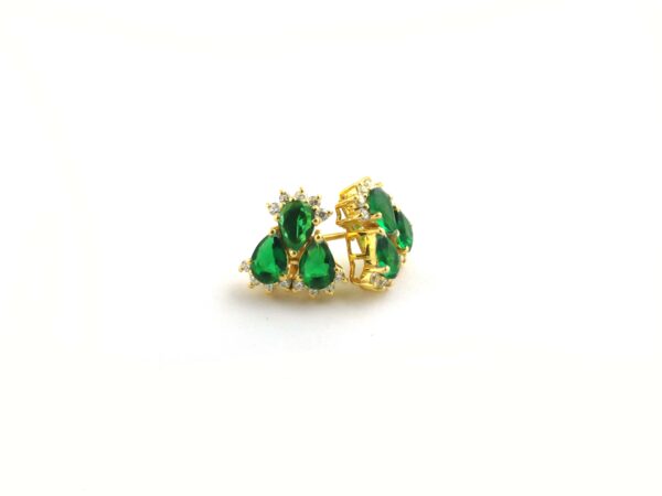 Natural Emerald With Real Diamond 14k Yellow Gold Stud Earrings - Image 5