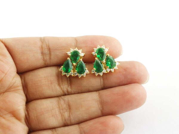 Natural Emerald With Real Diamond 14k Yellow Gold Stud Earrings - Image 4
