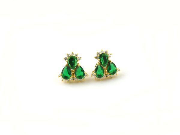 Natural Emerald With Real Diamond 14k Yellow Gold Stud Earrings - Image 3