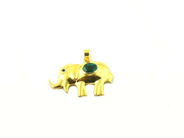 Natural Emerald Elephant 14k Yellow Gold Pendant Necklace - Image 10