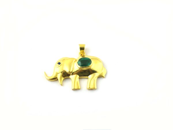 Natural Emerald Elephant 14k Yellow Gold Pendant Necklace - Image 9
