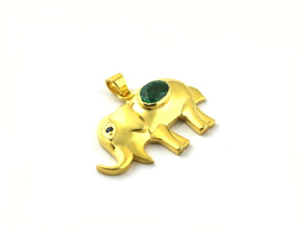 Natural Emerald Elephant 14k Yellow Gold Pendant Necklace - Image 8