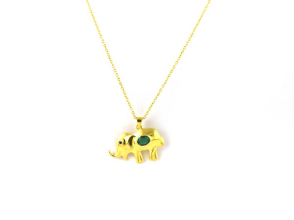 Natural Emerald Elephant 14k Yellow Gold Pendant Necklace - Image 6