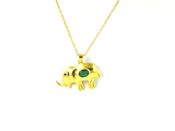 Natural Emerald Elephant 14k Yellow Gold Pendant Necklace - Image 5