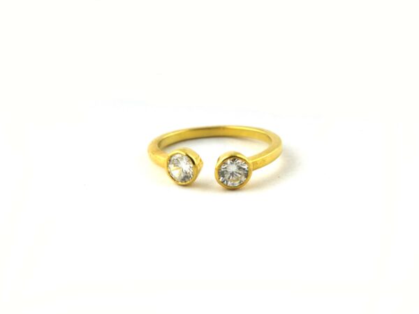 Moissanite Two Gemstone 14k Solid Yellow Gold Stacking Promise Ring - Image 7