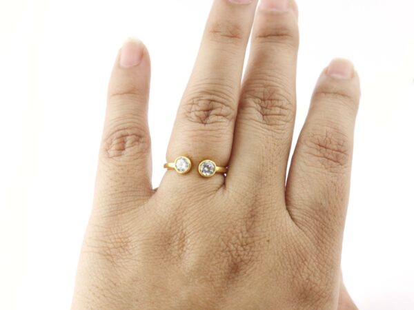 Moissanite Two Gemstone 14k Solid Yellow Gold Stacking Promise Ring - Image 6