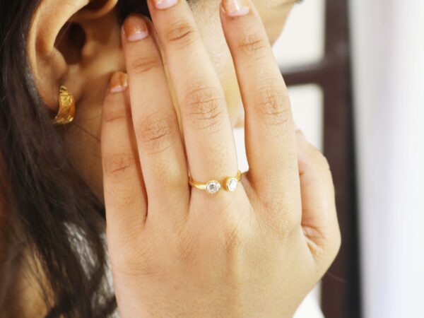 Moissanite Two Gemstone 14k Solid Yellow Gold Stacking Promise Ring - Image 4
