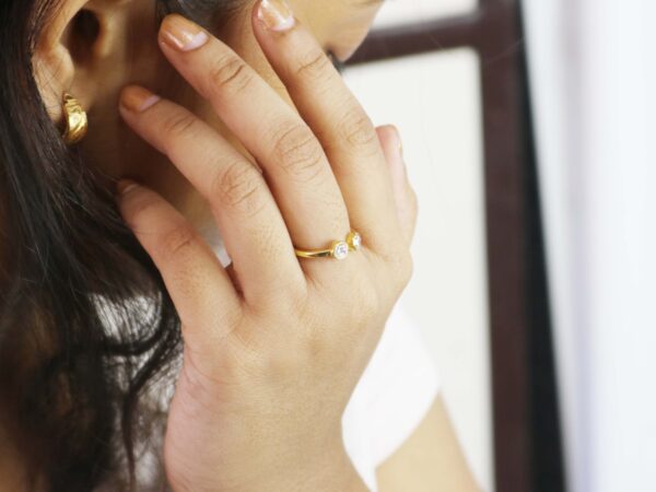 Moissanite Two Gemstone 14k Solid Yellow Gold Stacking Promise Ring - Image 3