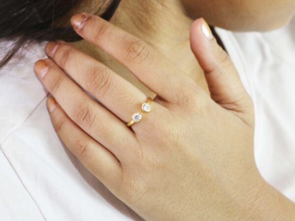 Moissanite Two Gemstone 14k Solid Yellow Gold Stacking Promise Ring