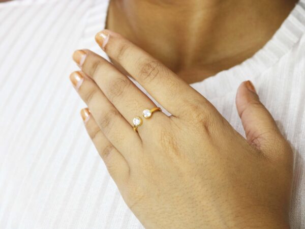 Moissanite Two Gemstone 14k Solid Yellow Gold Stacking Promise Ring - Image 2